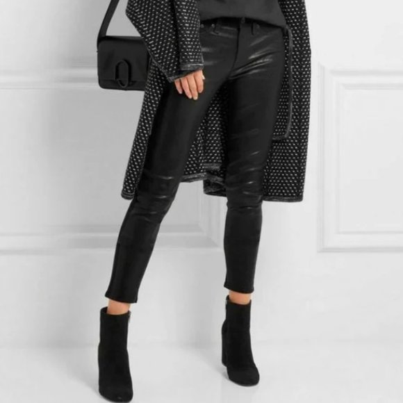 Rag & Bone Hyde Lamb Leather Combo Skinny Jeans Coal 26 Black - Picture 1 of 16
